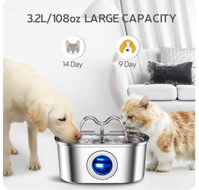 WagFountain Duo™ - Filtered Automatic Multi-Pet Water Fountain for Cats/Dogs (Stainless Steel)