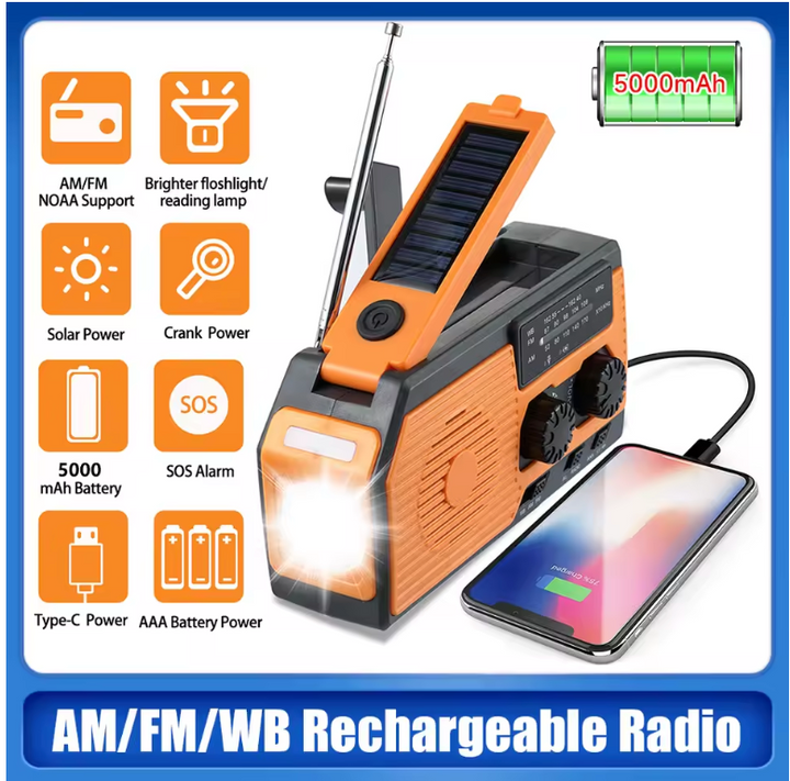 RescuePulse 360™ - Radio PowerBank recargable (alimentación solar)