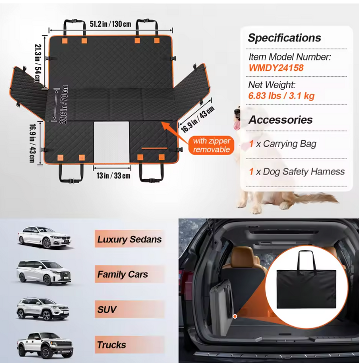 WagSeat Pro™ - Cubreasientos Resistente para Coche (Soporta Perros de 158 kg)