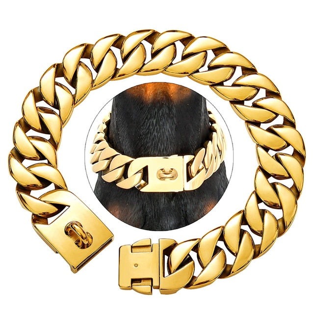 WagChain™ - Collar de eslabones cubanos para perro (alta resistencia)