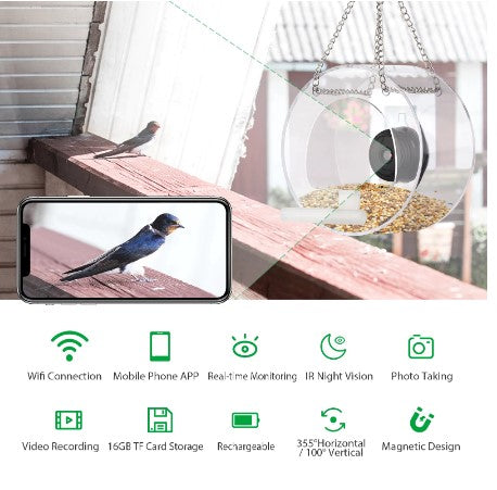 Fluttr™ - Smart Transparent Bird Feeder (Wifi Camera)
