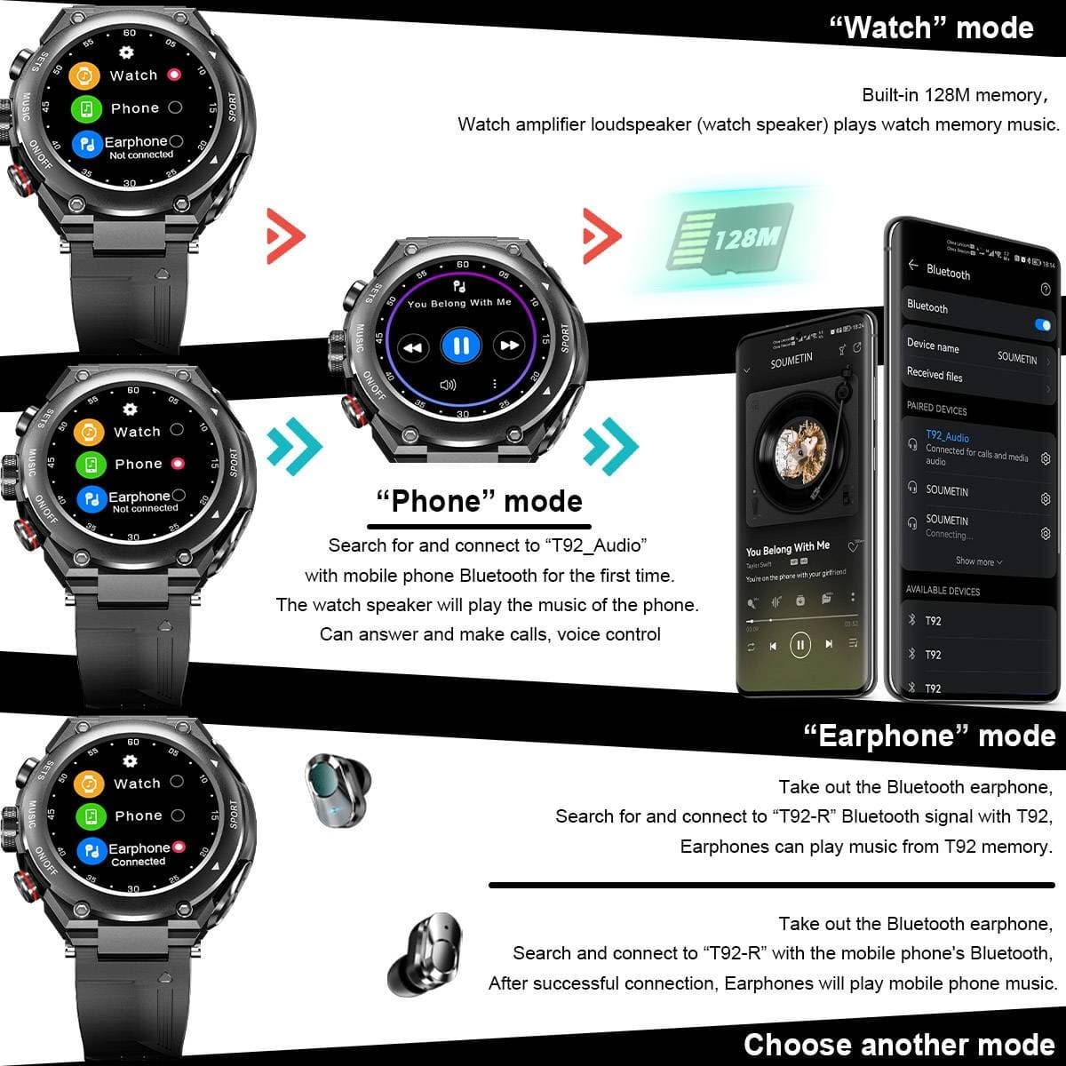 Restro™ - Sports Smartwatch with Wireless Earphones (Works with iPhone & Android)